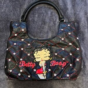 2012 Y2K Betty Boop Black and Red Quilted Shoulder Bag Featuring Gems